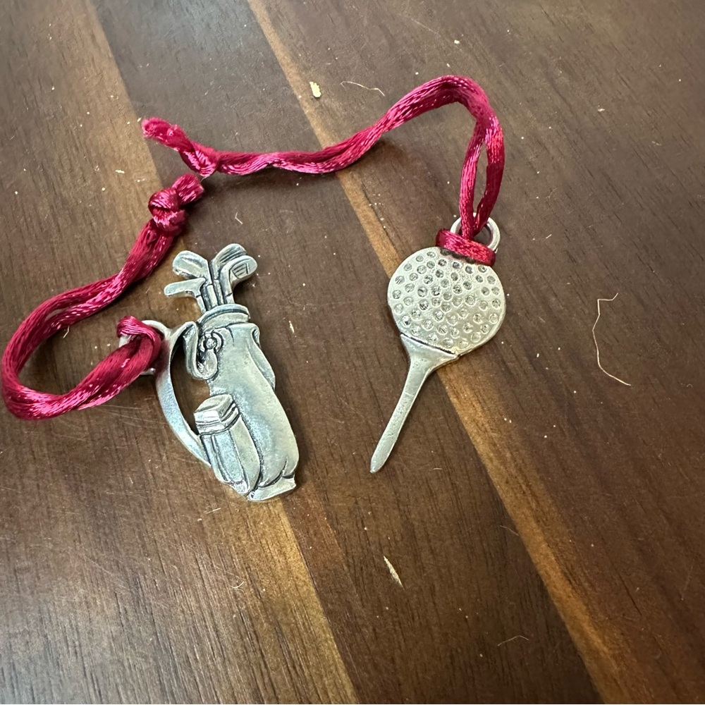 Vintage Golf Bag + Golf Tee Charms/ Ornaments (1997) on Ribbon